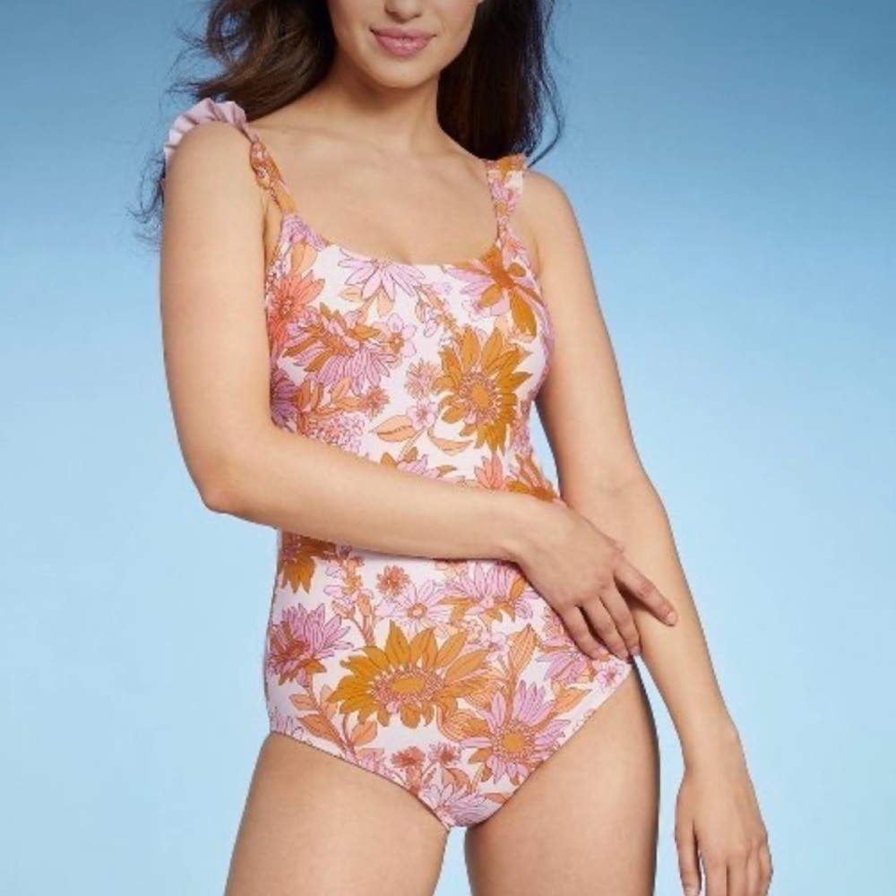 NWT Kona Sol Target Ruffle Strap Floral One apiece Swimsuit